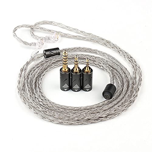 Linsoul QKZ Q1 MAX 16-Stand 352 Cores Silver-Plated HiFi Earphones Upgrade Cable with Interchangeable 2.5mm/3.5mm/4.4mm Plug Replacement Cable for Audiophile (Grey, S-Type)