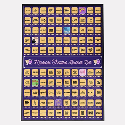 100 Musical Theater Shows Scratch Off Poster - Gift for Musical Theatre Fans & Broadway Lovers - 23"x17"