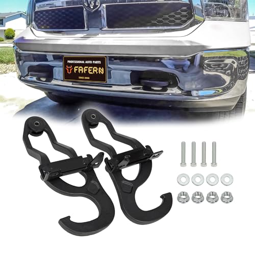 FaFern Heavy Duty Front Tow Hooks Compatible with 2009-2024 Dodge Ram 1500 Classis(DS) Exclude Warlock, Replace OE 55398284AA 55398285AA 82210967 68196982AA, Left & Right, Black