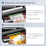 Fully Automatic Vacuum Sealer-Effortless Operation, 95Kpa Powerful Food Vacuum Sealer Machine with 2 Rolls Bags, Dry & Wet/Bag Cutter/External Vacuum, Silver Black