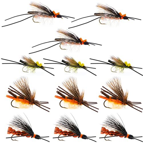 The Fly Fishing Place Trout Fly Assortment - Stonefly and Foam Salmonfly Dry Fishing Flies Collection 1 Dozen Flies