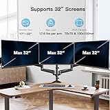 HUANUO Triple Monitor Mount for 17 to 32 inch Screens, Gas Springs Adjustment Triple Monitor Stand with Swivel, Tilt, Rotation, Clamp & Grommet Kit (Black)