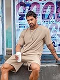 Babioboa Men's Tracksuit T Shirt Sirt and Shorts Set Solid Waffle Jersey Tee Short Suit 2 Piece Outfits(Khaki,XXL)