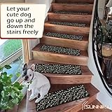 SUNNIKA Stair Treads for Wooden Steps Indoor,Set of 15 Non Slip Flower Pattern Self Adhesive Stair Treads Carpet for Elders,Kids,Dogs(8x30inch,Black)