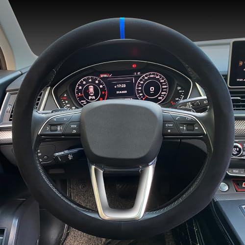 Carodi Suede Steering Wheel Cover - Non-Slip Leather, Fits 15-inch Universal Cars