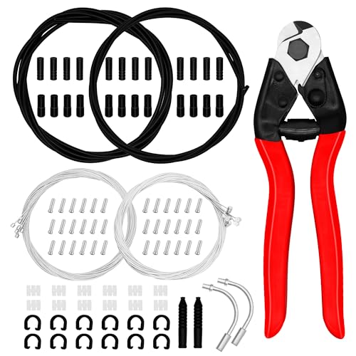 103pcs Universal Bicycle Brake Cable Kit, Brake Cable and Shift Cable Housing Kit with Stainless Steel Bike Cable Cutter, Include Cable End Caps, O-Rings, C Buckle, V-Brake Cable Guide for Bike Repair
