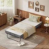 Karcog Rollaway Bed, Folding Bed with Mattress for Adults, Storage Cover Included, Cot Size Extra Guest Bed, Foldable Bed with Memory Foam Mattress and Sturdy Metal Frame on Wheels - 75” x 31"