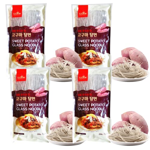 Fusion Select 4 Packs Sweet Potato Glass Noodles - Zero-Fat, Low-Calorie, No-Sodium Diet-Friendly, Gluten-Free, Vegan, Stir-Fry, Dumplings, Hot Pot - For Chinese, Korean Recipes - 7.05oz