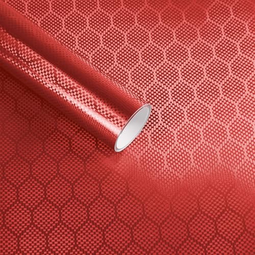 Lypumso Honeycomb Carbon Fiber Vinyl Wrap, Chrome Hexagon Cast Vinyl Film for Almost Cars and Motorcycles Exterior Interior, Self-Adhesive Car Wrap Stickers (Red, 1ft x 10ft)