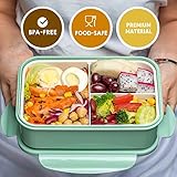 LOVINA Bento Boxes for Adults - 1100 ML Bento Lunch Box For Kids Childrens With Spoon & Fork - Durable Perfect Size for On-the-Go Meal, BPA-Free and Food-Safe Materials(Green)