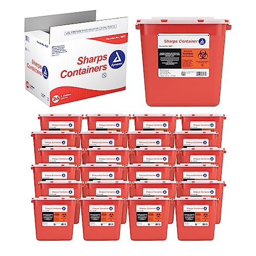 Dynarex 4627 Sharp Container, Provides a Safe Disposal of Medical Waste and Needles, Non-Sterile & Latex-Free, 2 Gallons, Made with Thermoplastic, Red, Pack of 24