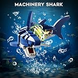 INSOON Mechanical Shark Building Set with LED Light, 687 PCS Movable Ocean Animal with Display Stand, Sea Fish Building Block Toy, Home Decor Gift for Adults Teens Kids Boys Ages 12+