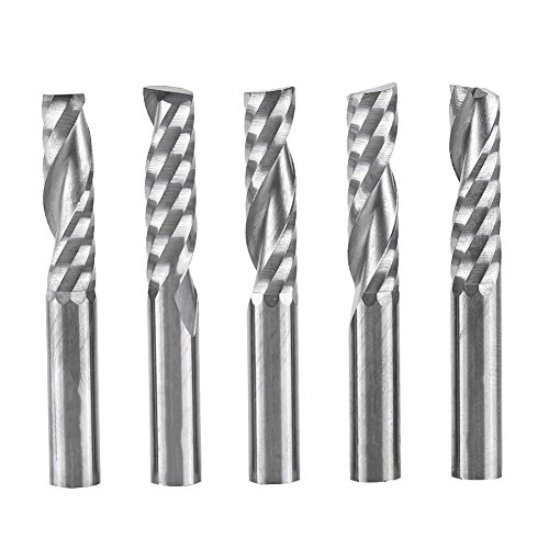 End Mill Bits 5Pcs 6mm Shank Single Flute End Mills Drill Bit Tool Tungsten Carbide CNC Router Milling Bits for Wood Aluminum Steel PCB PVC Circuit Boards Acrylic Carbon Fiber