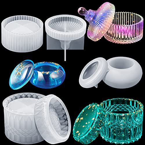 3 Pcs Resin Jar Mould with Lids Silicone Storage Box Mould Jewelry Box Epoxy Resin Mold 3D Vintage Crown Jar Mold for DIY Crafts Jewelry Trinket Container Soap Candle Trinket Making