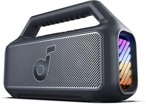 soundcore Boom 2 By Anker, Outdoor Speaker, 80W, Subwoofer, BassUp 2.0, 24H Playtime, IPX7 Waterproof, Floatable, RGB Lights, USB-C, Custom EQ, Bluetooth 5.3, Portable for Camping, Beach, and Backyard