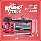 Nostalgia 3-in-1 Breakfast Station - Includes Coffee Maker, Non-Stick Griddle, and 4-Slice Toaster Oven - Versatile Breakfast Maker with Timer - Red