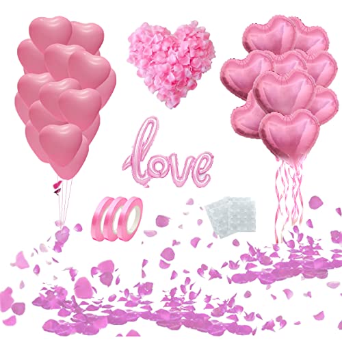 STIMULATE SZXXZZMY 50 6-inch Pink Heart Balloons Latex，18-inch 10Pcs Pink Heart Balloons Foil ，42-inch 1Pcs Pink Love Balloon，Pink Petals Kit for Valentines Day,Propose Marriage,Wedding Party (pink)