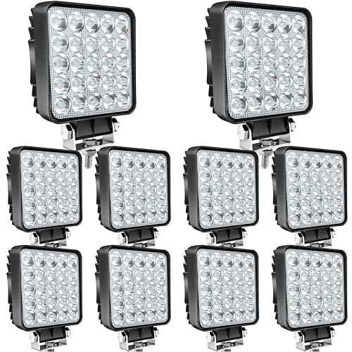 SAN YOUNG LED Work Lights for Truck Tractor, 4 Inch Square LED Light Pods 75W 7000lm Cube Waterproof LED Off-Road Light Bar for Car Boat ATV UTV RV Golf Cart Lawn Mower 12V 24V, 10Pack