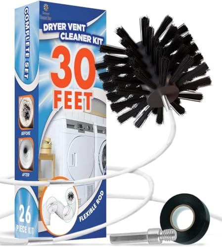 The Professional Dryer Vent Cleaner Kit -(30-Feet) Innovative Lint Remover Reusable Strong Nylon| Flexible Lint Brush with Drill Attachment for Faster Cleaning