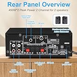 Romica BT-398A Stereo Audio Amplifier, 450W Home 2 Channel Wireless Bluetooth 5.0 Power Amplifier System, Home Amplifiers FM Radio, USB, SD Card, Optical, Coaxial, Home Theater Audio Stereo System