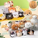 Halloscume 18 Pcs Mini Stuffed Animals Bulk Small Plush Cat Puppy 3.15 Inch Kitten Dog Toys Keychains Set for Easter Gifts Basket Stuffers Egg Fillers School Classroom Prizes Party Favors