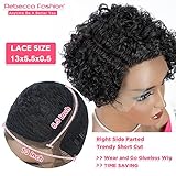 Rebecca Fashion Curly Pixie Cut Lace Front Wigs Human Hair Water Wave Short Pixie Cut Wig Side Part 13x5.5x0.5 HD Lace Pixie Cut Lace Front Wigs Human Hair Natural Color