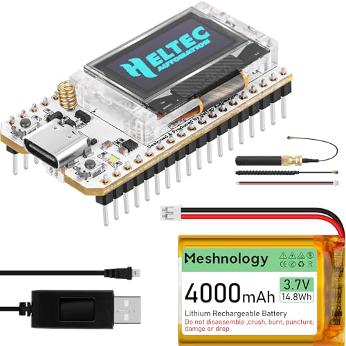 Meshnology ESP32 LoRa V3 Development Board + 4000mAh Battery + USB Charger Cable Set - with 915MHz Antenna WiFi Bluetooth and SX1262 LoRa V3 Devices for Meshtastic Arduino LoRawan IOT Maker