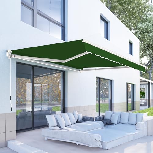 PATISOL 8'x7' Patio Awning Retractable Fully Assembled Manual Sunshade Shelter Aluminum Frame, 100% 280G Polyester Water-Resistant Outdoor Window Door Awning Deck Canopy Balcony Yard Business (Green)