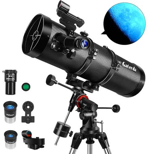 Telescope 150EQ Reflector Telescope for Adults Astronomy, Professional Manual German Equatorial Telescopes for Beginners & Kids with Eyepiece Set, Stainless Tripod, Moon Filter and Phone Adapter