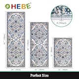 HEBE Farmhouse Kitchen Rugs Sets of 3 Non Slip Washable Boho Kitchen Rugs and Mats for Floor Kitchen Runner Rug Floor Carpet for Kitchen, Laundry, Hallways