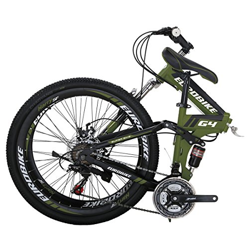 EUROBIKE Folding Bike,Folding Bike for Adults,21 Speed Bike,26 Inches, Dual Suspension Folding Mountain Bike (26inch-Spoke-Green)