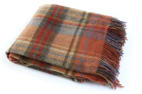 Genuine Irish, 100% Wool Throw & Toss Blanket, Traditional Plaid Print, Soft Warm Heirloom Quality Lambswool, Imported from Ireland, 54" x 72" Inch, Green/Red