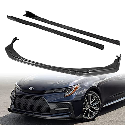 Q1-TECH, 9 PCS Front Bumper Body Kit Lip & Side Skirt Extensions Diffuser Set Compatible with 2020-2024 Toyota Corolla XSE/SE Model Only, Front Spoiler Air Chin Body Splitter, Painted Carbon Fiber