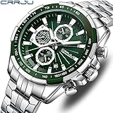 CRRJU Men's Fashion Luxury Stainless Steel Watches for Men Business Auto Date Chronograph Analog Quartz Wristwatches