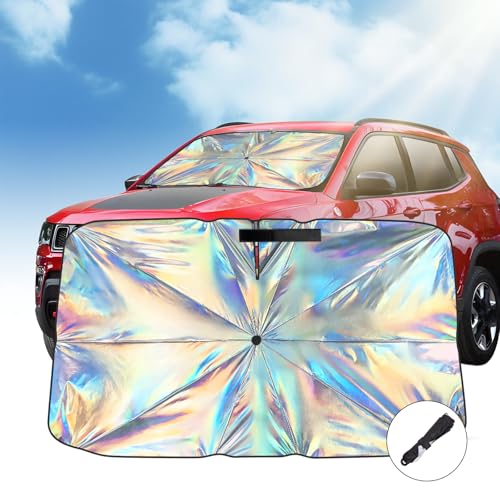 AOKWAY Windshield Sun Shade Umbrella, Foldable Car Sunshade with UV Blocking - Protect Car from Sun Rays & Heat Damage Keep Cool and Protect Interior,Medium (59.1" L x 32.2" W)