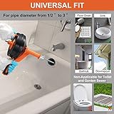 Drain Auger, Breezz Clog Remover with Drill Adapter, 25 Feet Flexible Plumbing Snake Use Manually or Powered for Kitchen,Bathrom and Shower Sink, Comes with Gloves(Orange)