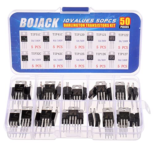 BOJACK 10 Values 50 Pcs Silicon Epitaxial Power Transistor TIP31C TIP32C TIP41C TIP42C TIP120 TIP121 TIP122 TIP125 TIP126 TIP127 Darlington Transistors TIP Series Assortment Kit