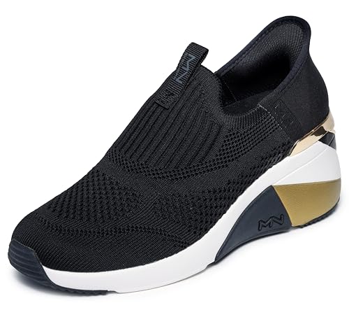 Skechers Women's A-Wedge-Crecent Hands Free Slip-ins Sneaker, Black, 8