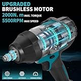 CANBRAKE 2000Nm 1/2" Cordless Impact Wrench, 21V Heavy Duty Impact Gun with 2 x 4.0Ah Battery & 5 Sockets, 1500ft-lbs Brushless Electric Pistola Llave de Impacto 3 Variable Speeds for Truck Mower Car