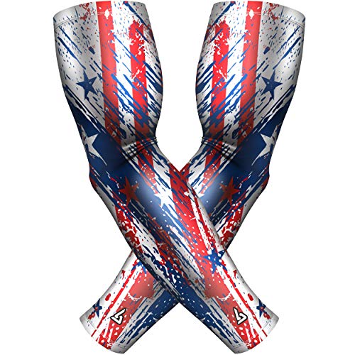 B-Driven Sports Premium Pro-Fit Compression Arm Sleeves for Men Women & Youth 44 Graphic Designs – Improve Circulation Reduce Muscle Fatigue Enhance Performance for Baseball Football & More– (1 Pair)