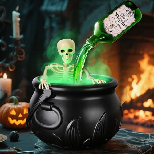 Halloween Decorations Indoor - Cauldron Halloween Decor with Magic Floating Potion Bottles and Diffuser - Black Plastic Witches Bowl Hocus Pocus Party Decoration for Spooky Vintage Home Kitchen Table