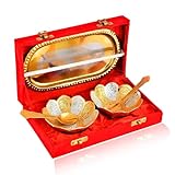 NOBILITY Bowl Spoon Tray Set Small Gold Silver Plated Dry Fruits Dessert Serving Diwali Eid Christmas Wedding Return Gifts Friends Family Housewarming Home Decoration Corporate Gift items 6 Sets