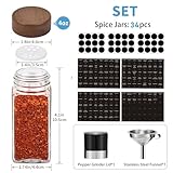 Yangbaga 34Pcs Glass Spice Jars with Labels-4OZ Wood Lid Square Spice Containers with Pepper Grinder Lids &Funnel,Seasoning Jars for Rack Cabinet Drawer