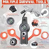 Arrowbash 12 Pack Emergency Safety Whistle 7 in 1 Loud Survival Whistle with Lanyard Multifunctional Tool with Compass Thermometer Reflecting Mirror Magnifiers LED Lights for Outdoor Hiking (Orange)