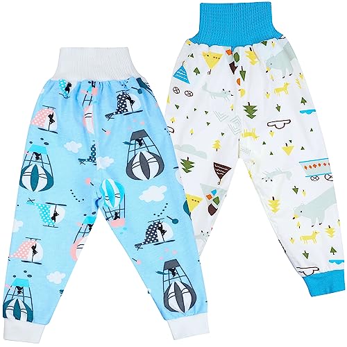 MooMoo Baby Waterproof Diaper Pants for Potty Training 2 Packs Nighttime Diaper Short for Boys