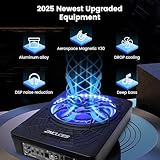 2025 Upgraded 10" 1200W Slim Under Seat Powered Car Subwoofer, Car/Truck Audio Sub Built in Amplifier for outstanding Heat Dissipation, Powerful bass and Blue LED Ambient Light enjoy Audio Experience