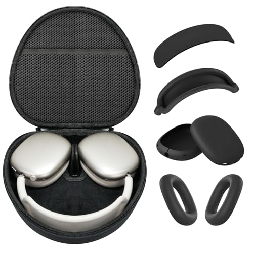 Hard Case for AirPods Max Supports Sleep Mode, Travel Carrying Headphone Case with AirPods Max Silicone Earpad Case/Ear Cups/Headband Cover, AirPod Max Protective Portable Storage Bag (Black)