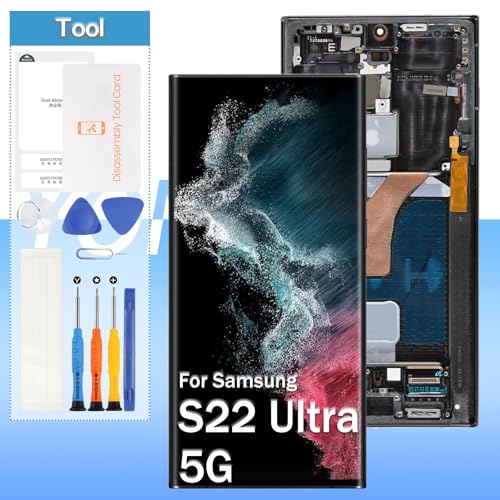 Original for Samsung Galaxy S22 Ultra 5G Screen Replacement (AMOLED) SM-S908 6.8“ LCD Display Touch Digitizer Glass Assembly - Black with Frame - Tools(Not for S22)