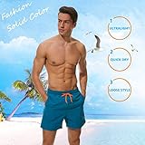 SILKWORLD Men's Swimming Surf Beach Shorts Mesh Liner(Large, Peacock Blue)