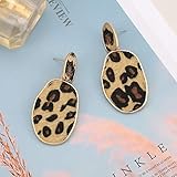 Leopard Print Earrings Lightweight Geometric Faux Leather Drop Dangle Earring Statement Animal Print Stud Earring For Women (brown leopard)